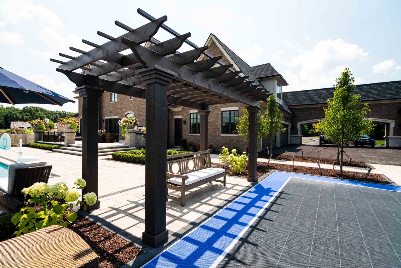 Antonelli Landscape Pool Spa, Patio Pavers, Oakland Twp Unilock, Custom Patio Structure, Gazebo, Pergola,Backyard Court, basketball court builders near me, Oakland County custom pergola and hardscape oakland twp mi