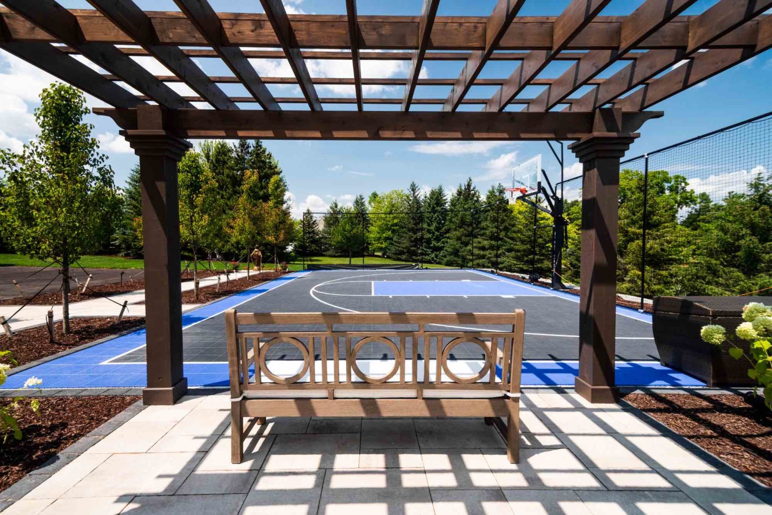 Antonelli Landscape Pool Spa, Patio Pavers, Oakland Twp Unilock, Custom Patio Structure, Gazebo, Pergola,Backyard Court, basketball court builders near me, Oakland County, landscape design and install, shade structure builders custom pergola and hardscape oakland twp mi