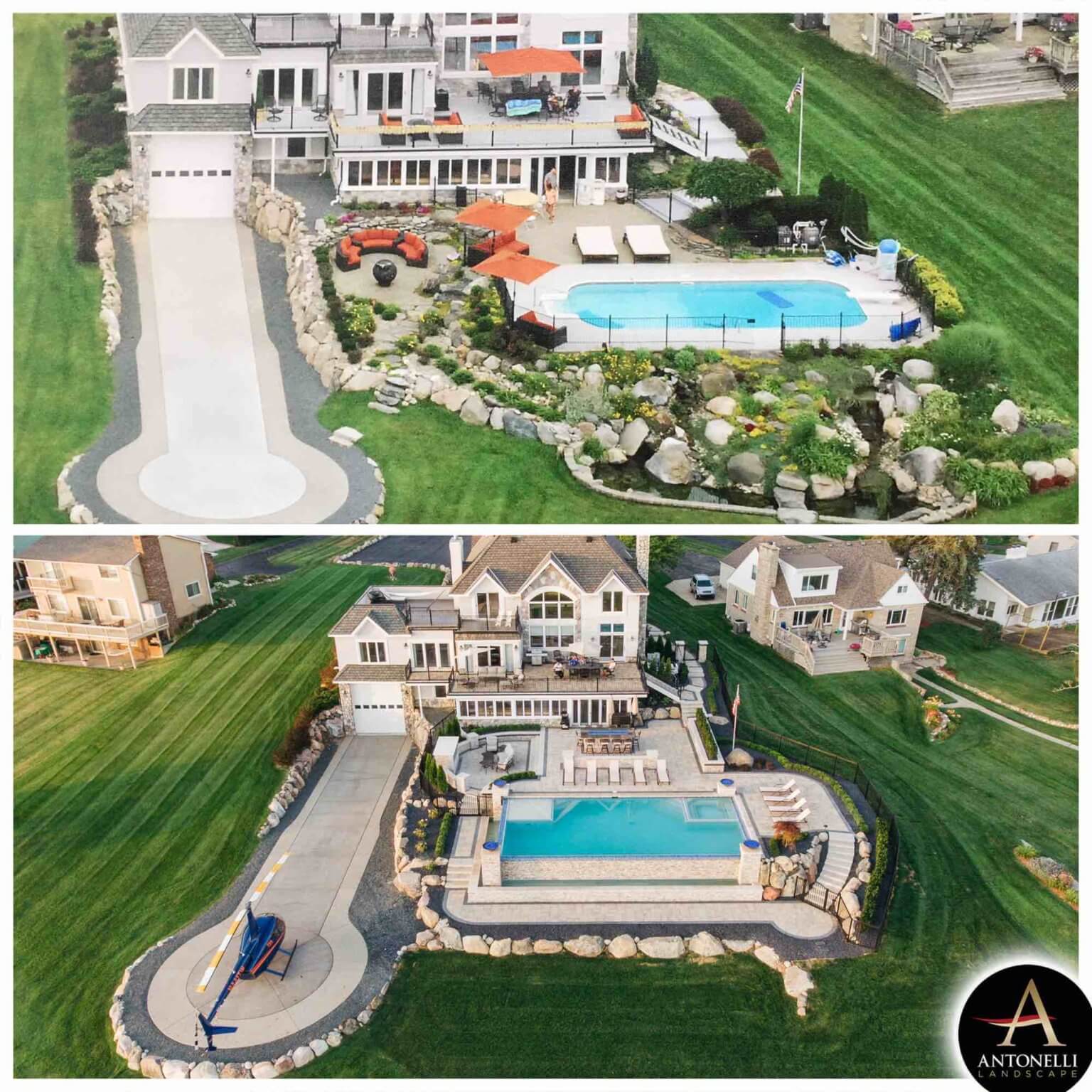 Patio designs detroit mi Patio company Outdoor living contractor oak Backyard pool ideas detroit Landscape lighting Oakland twp mi The Helipool- antonelli