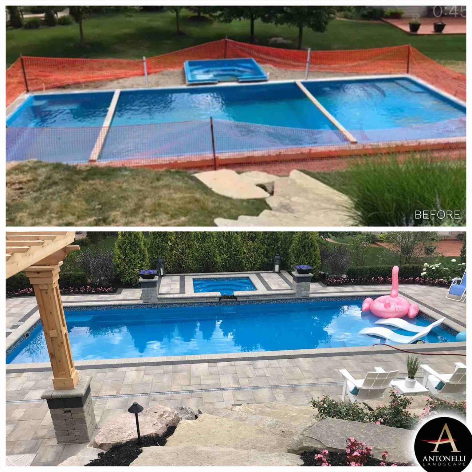 fiberglass pool and spillover spa construction