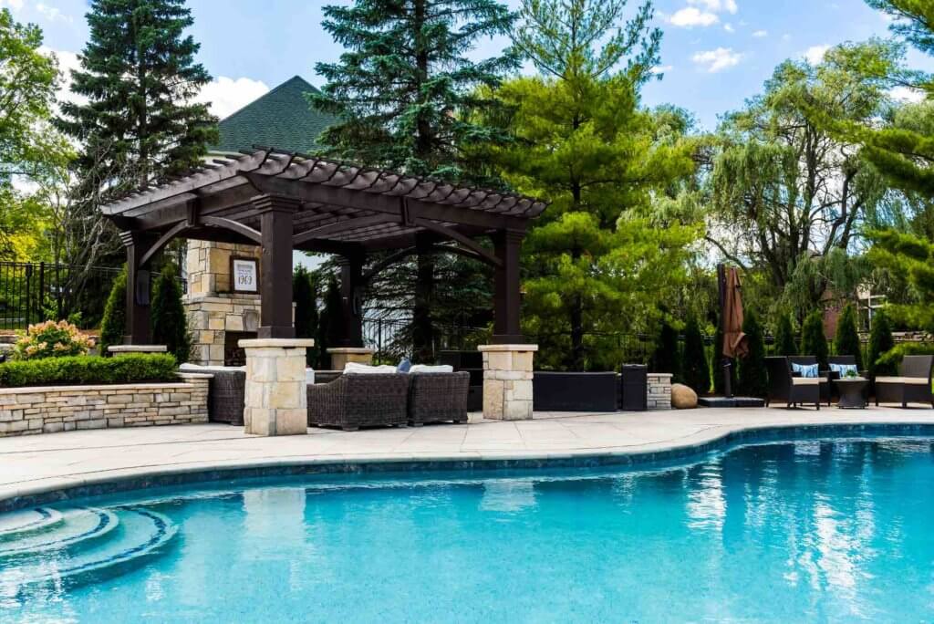 In-ground Pool with Pergola patio designs with pool, custom inground pools