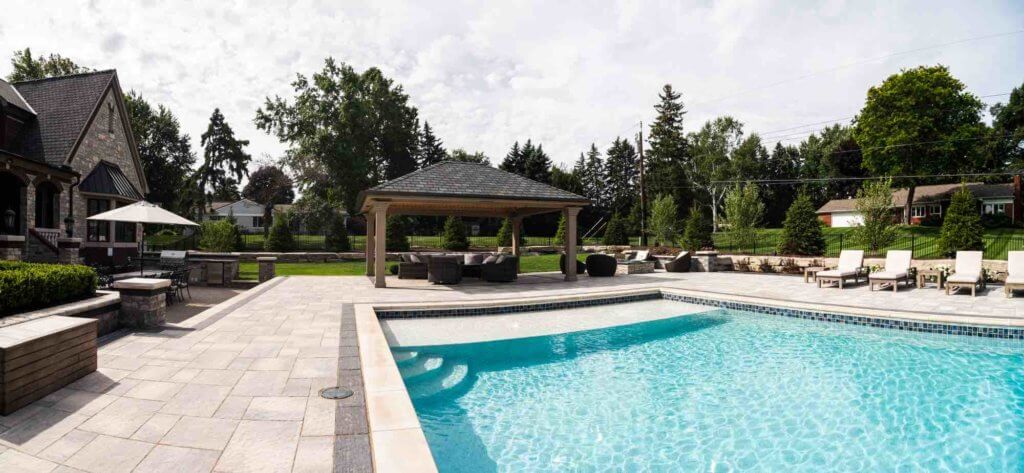 In-ground pool with Gazebo patio designs with pool, custom inground pools professional pool design & installation