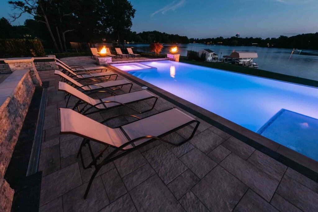 pool lighting, pool lights, pool inspo, bricks paving, paver patios, paver patios, outdoor living, landscape design