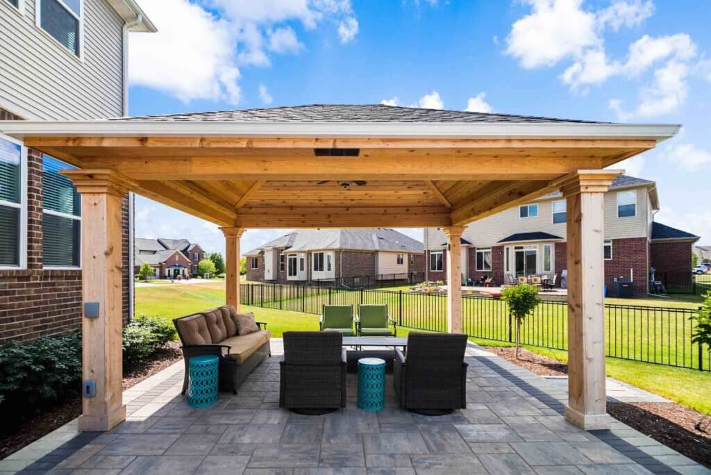 brick paving and cabanas in macomb twp mi landscape design macomb twp mi