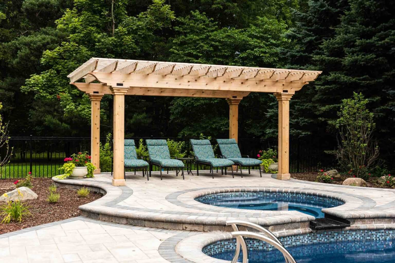hot tub and deck seating fiberglass pool and spillover spa Pergola Designs Outdoor Pergolas Pergola Ideas Custom Pergola Construction Pergola Kits Pergola Designs Outdoor Pergolas Pergola Ideas Custom Pergola Construction Pergola Kits